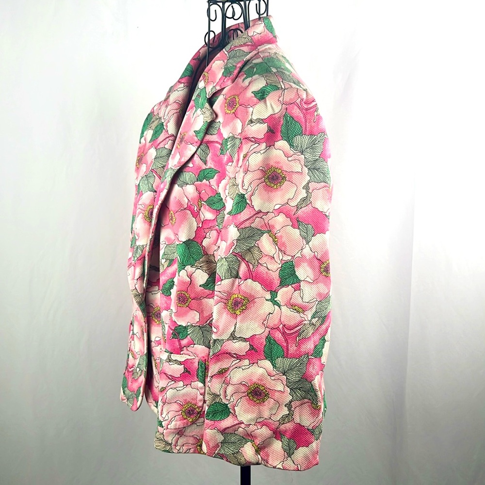 Vintage Josephine Chaus Floral Pink Blazer Woman’s Size 14 Cotton Spandex Blend - Picture 4 of 9